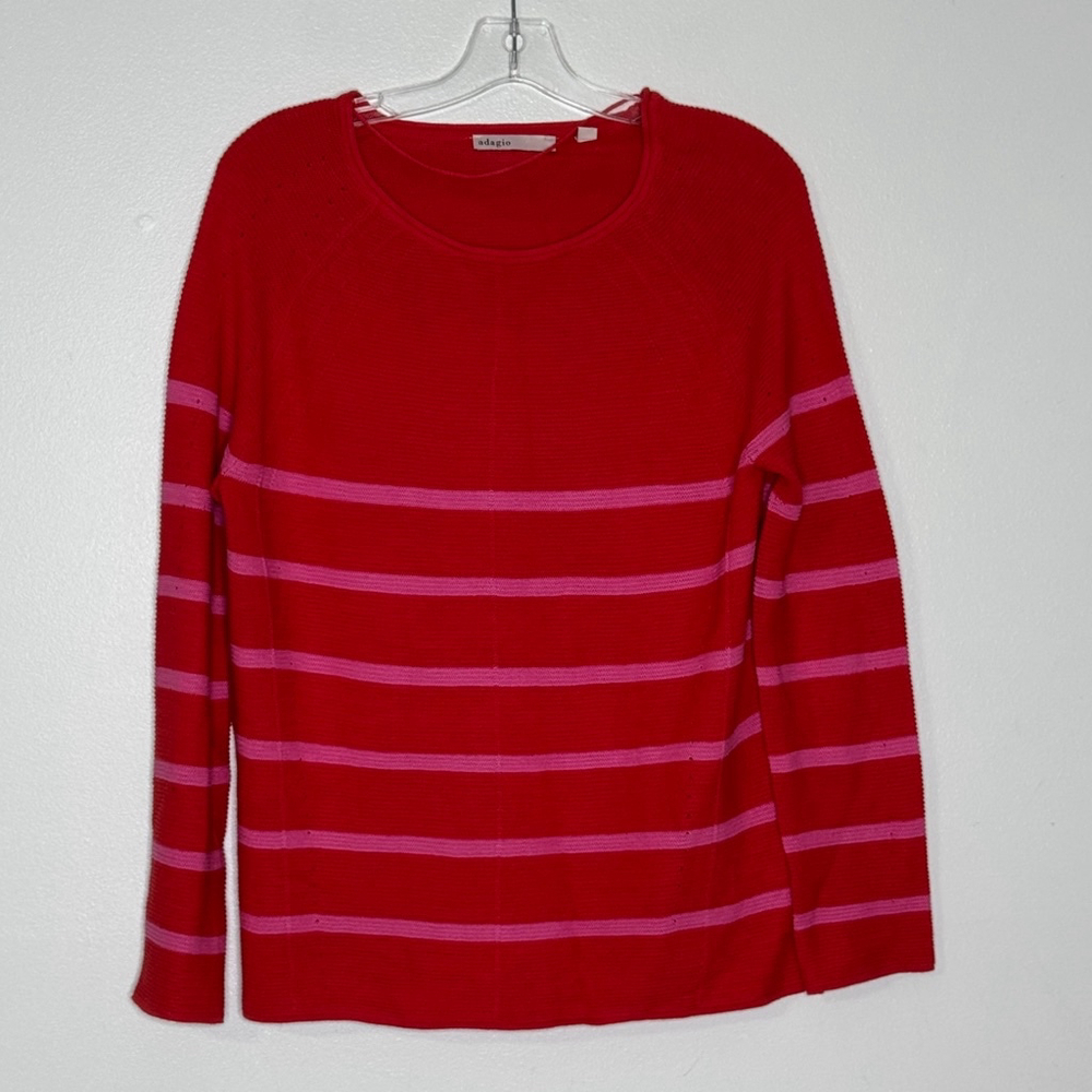 Adagio Red Pink Scoop Neck Perforated Long Sleeve Sweater Size 38/US 10